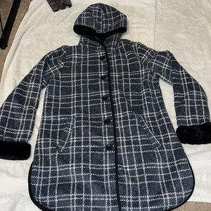 Plush Lined Hooded Jacket Charcoal Plaid